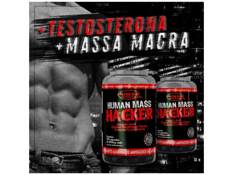 HUMAN MASS HACKER (ÁCIDO ASPÁRTICO) 650MG 100CAPS - POWER SUPPLEMENTS - www.outletsuplementos.com.br