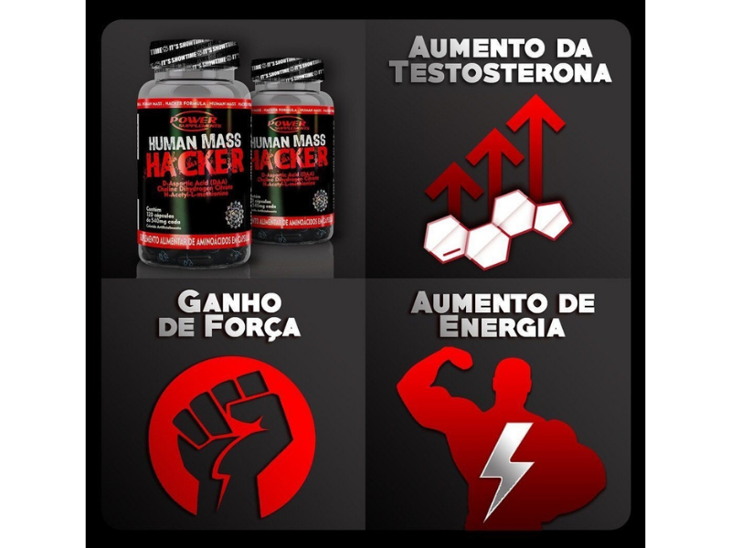 HUMAN MASS HACKER (ÁCIDO ASPÁRTICO) 650MG 100CAPS - POWER SUPPLEMENTS - www.outletsuplementos.com.br