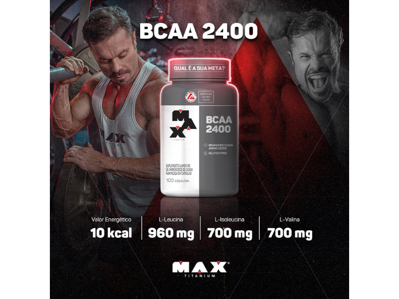 BCAA 2400 100 CÁPSULAS - MAX TITANIUM - www.outletsuplementos.com.br