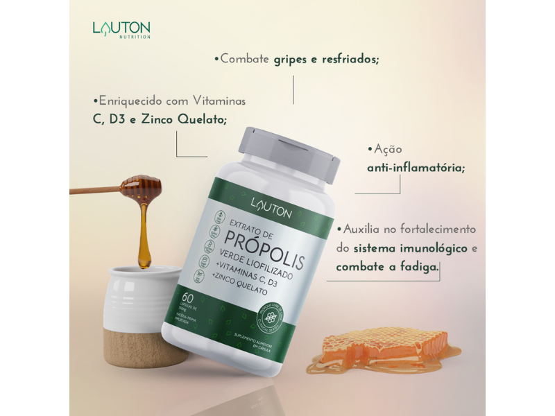 EXTRATO DE PROPOLIS VERDE LIOFILIZADO 60CAPS - LAUTON - www.outletsuplementos.com.br