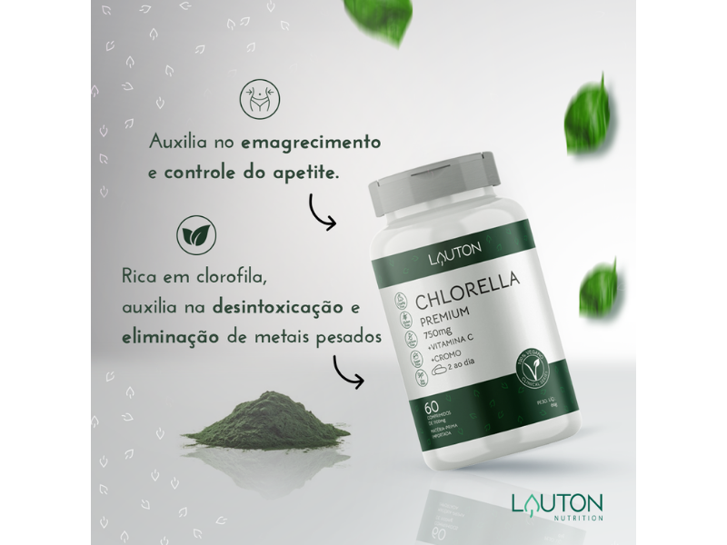 CHLORELLA PREMIUM 750MG 60CAPS - LAUTON - www.outletsuplementos.com.br