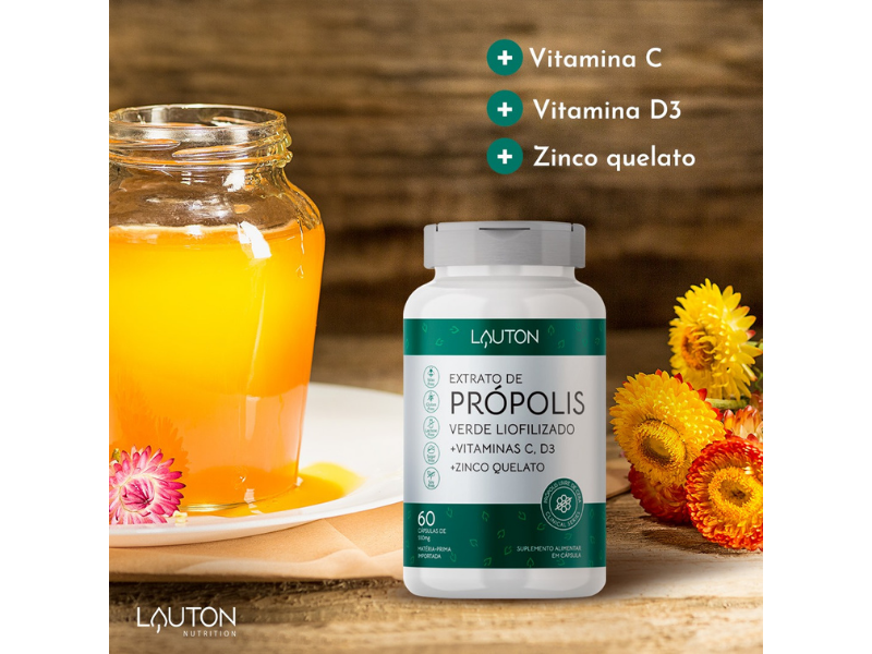 EXTRATO DE PROPOLIS VERDE LIOFILIZADO 60CAPS - LAUTON - www.outletsuplementos.com.br