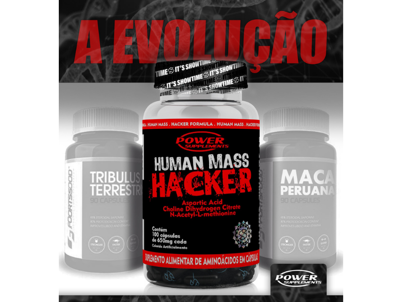 HUMAN MASS HACKER (ÁCIDO ASPÁRTICO) 650MG 100CAPS - POWER SUPPLEMENTS - www.outletsuplementos.com.br