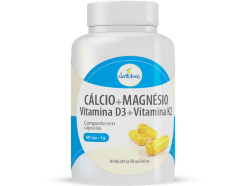 CALCIO + MAGNESIO + VITAMINA D3 + VITAMINA K2 500MG 60CAPS - NATTUBRAS - www.outletsuplementos.com.br